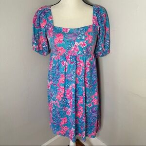 Lilly Pulitzer Delaney Short Sleeve Dress Cumulus Blue Orchid Oasis Print Size 6